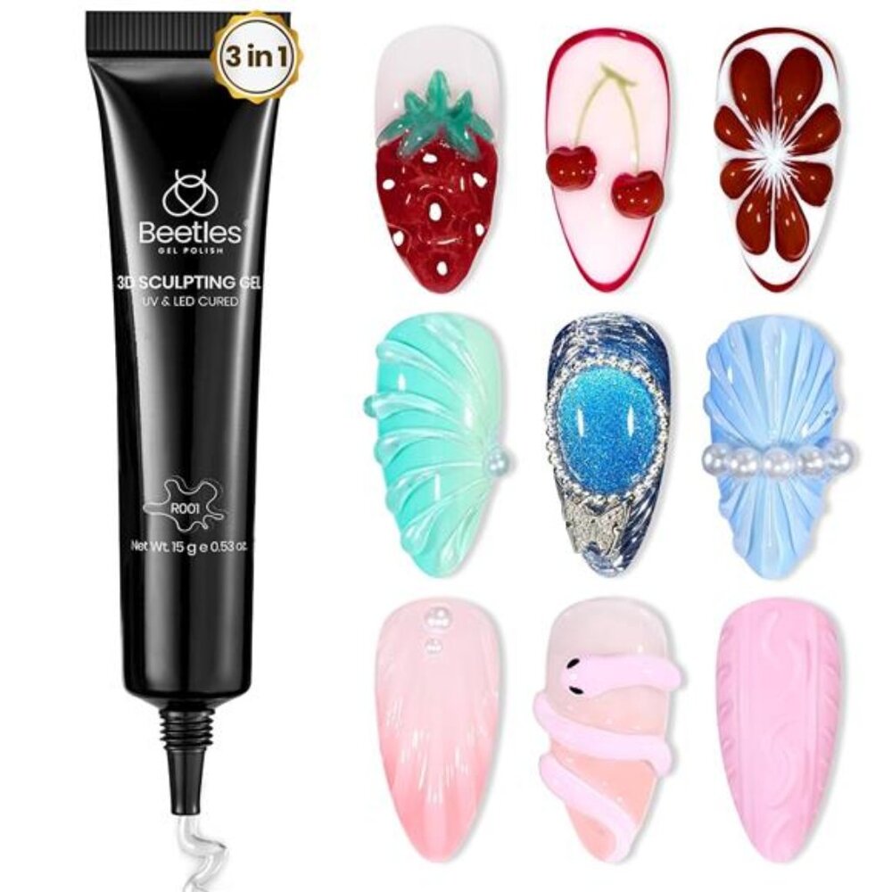 Sculpting Gel 3D Gel Nail Art Design - 3 in 1 Clear No Wipe Nail Polish